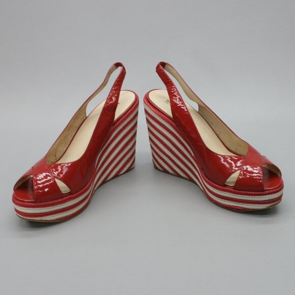 Michael Kors Ladies 10 Red Patent Leather Peep-toe Platform Wedge Heels Shoes - Picture 12 of 12